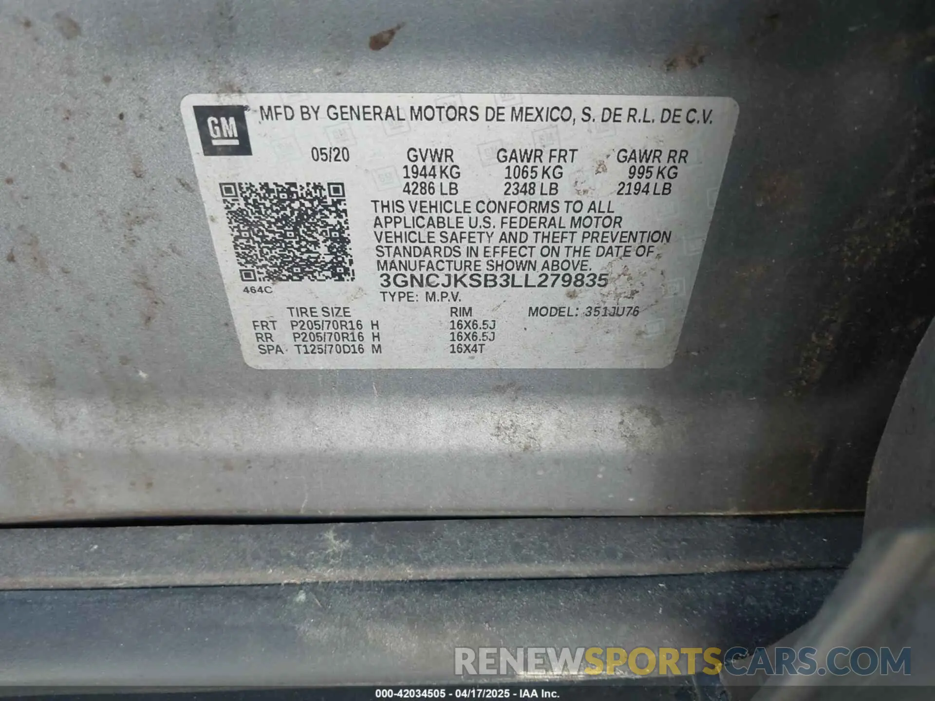 9 Фотография поврежденного автомобиля 3GNCJKSB3LL279835 CHEVROLET TRAX 2020