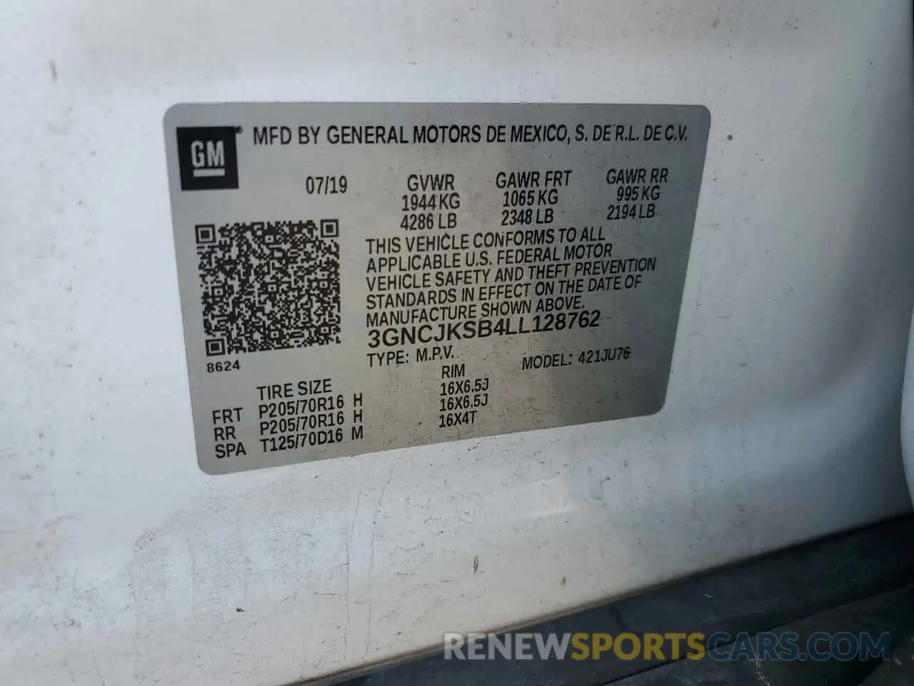 13 Фотография поврежденного автомобиля 3GNCJKSB4LL128762 CHEVROLET TRAX 2020