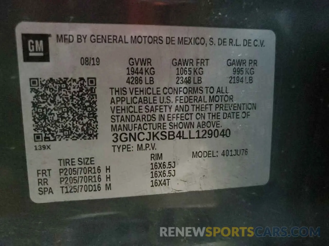 14 Фотография поврежденного автомобиля 3GNCJKSB4LL129040 CHEVROLET TRAX 2020