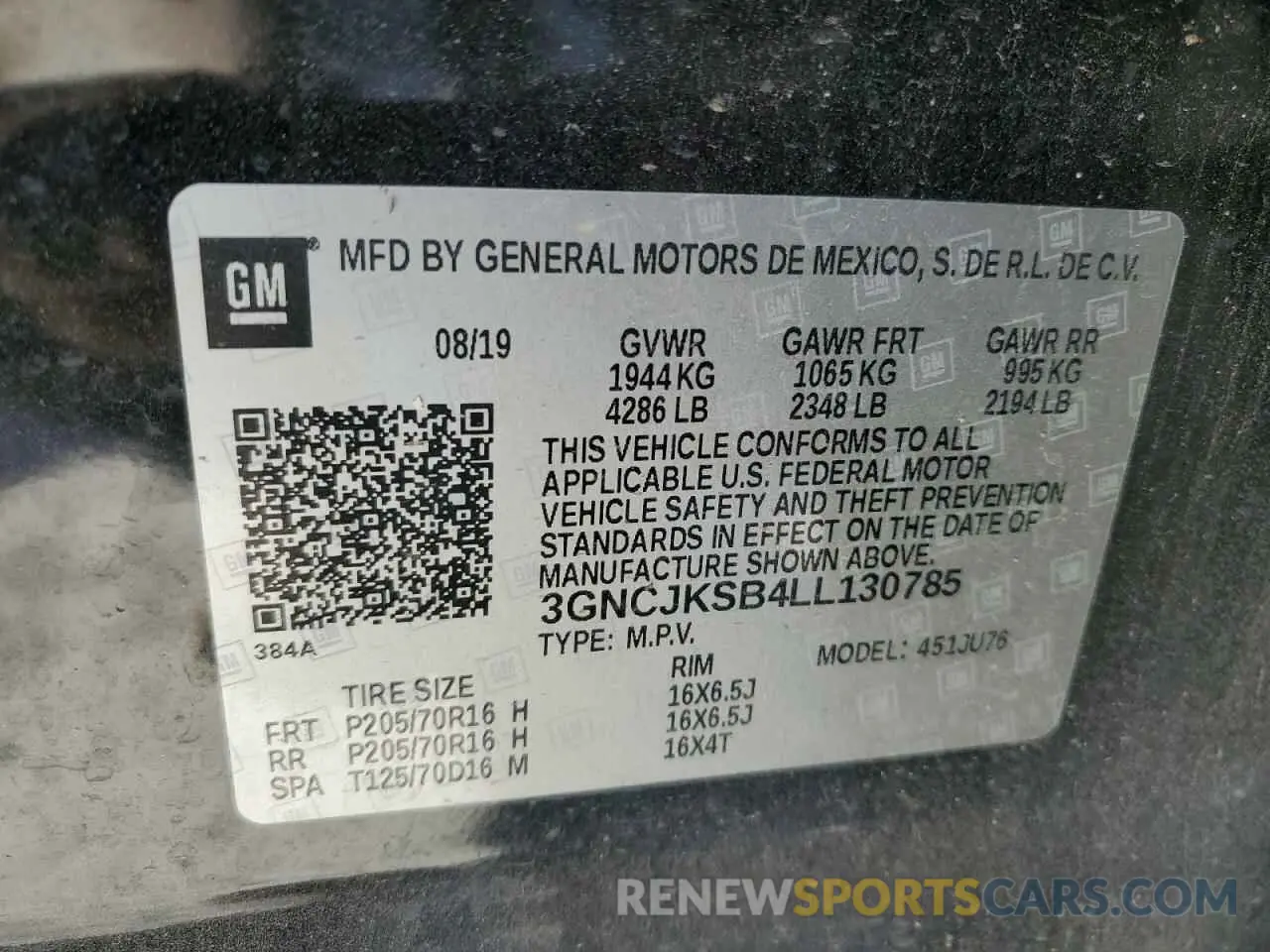 14 Фотография поврежденного автомобиля 3GNCJKSB4LL130785 CHEVROLET TRAX 2020