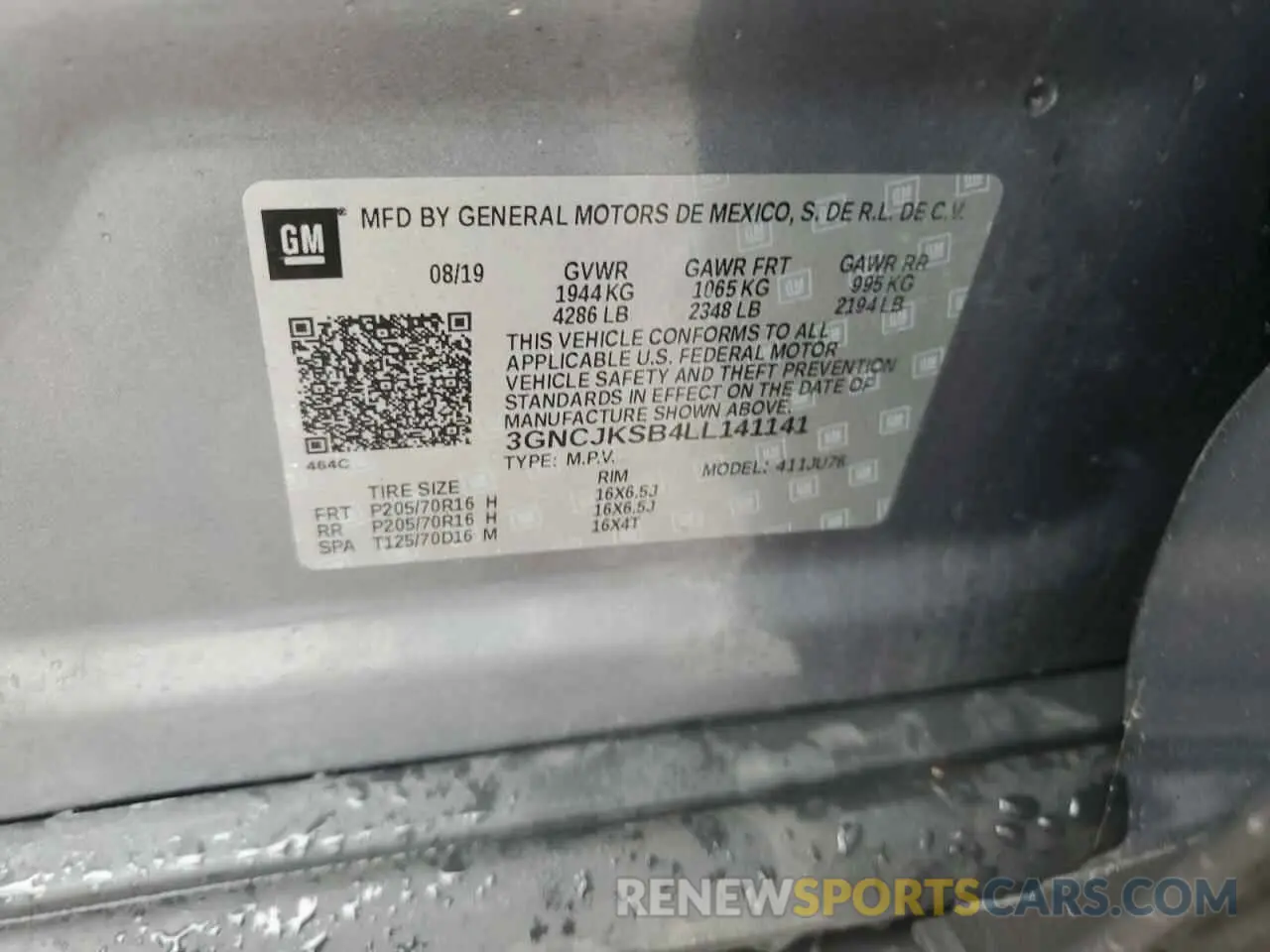 12 Фотография поврежденного автомобиля 3GNCJKSB4LL141141 CHEVROLET TRAX 2020