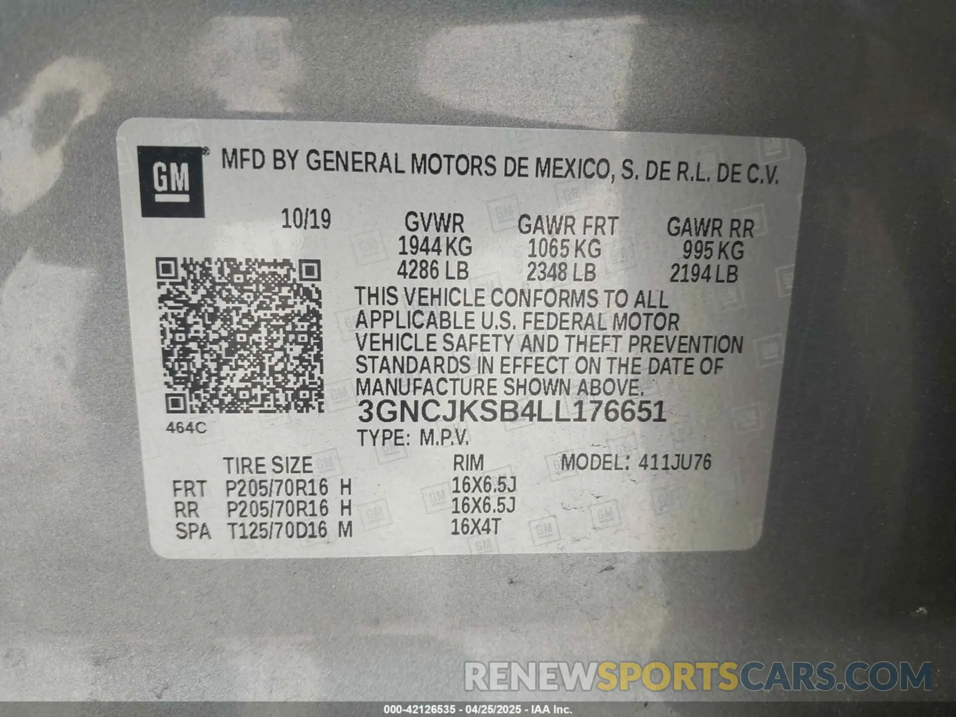 9 Фотография поврежденного автомобиля 3GNCJKSB4LL176651 CHEVROLET TRAX 2020
