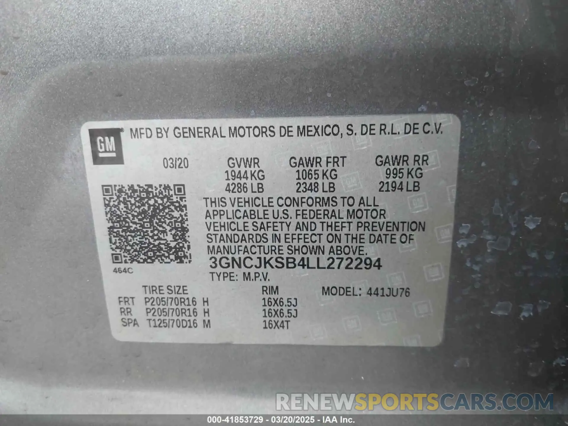 9 Photograph of a damaged car 3GNCJKSB4LL272294 CHEVROLET TRAX 2020