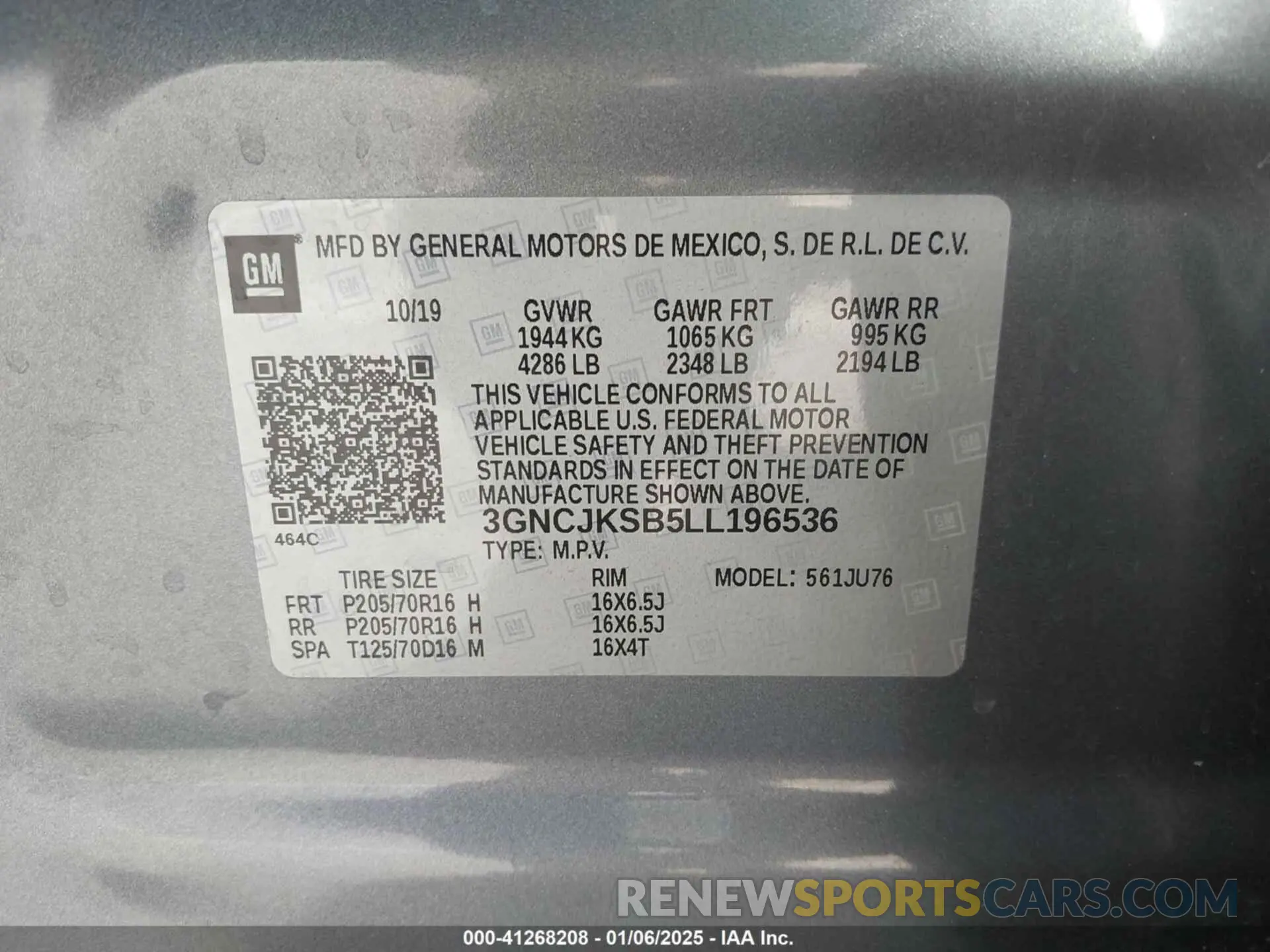9 Фотография поврежденного автомобиля 3GNCJKSB5LL196536 CHEVROLET TRAX 2020