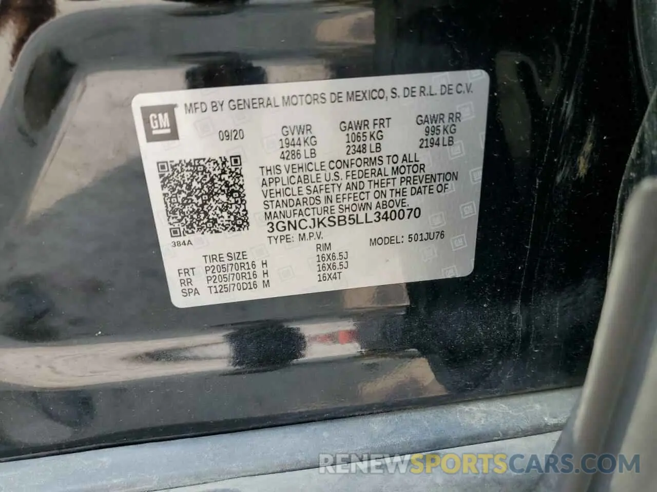 13 Photograph of a damaged car 3GNCJKSB5LL340070 CHEVROLET TRAX 2020