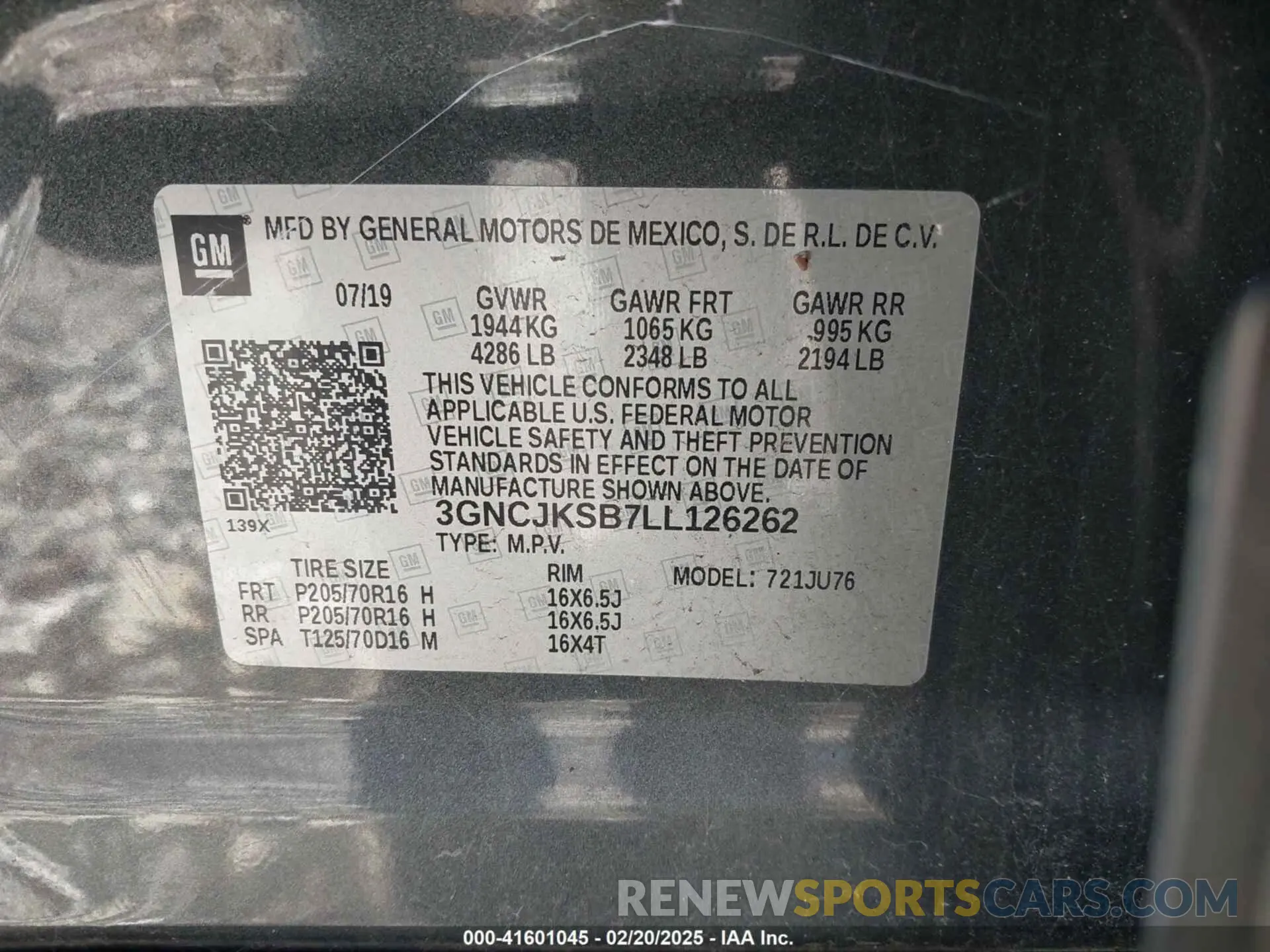 9 Фотография поврежденного автомобиля 3GNCJKSB7LL126262 CHEVROLET TRAX 2020