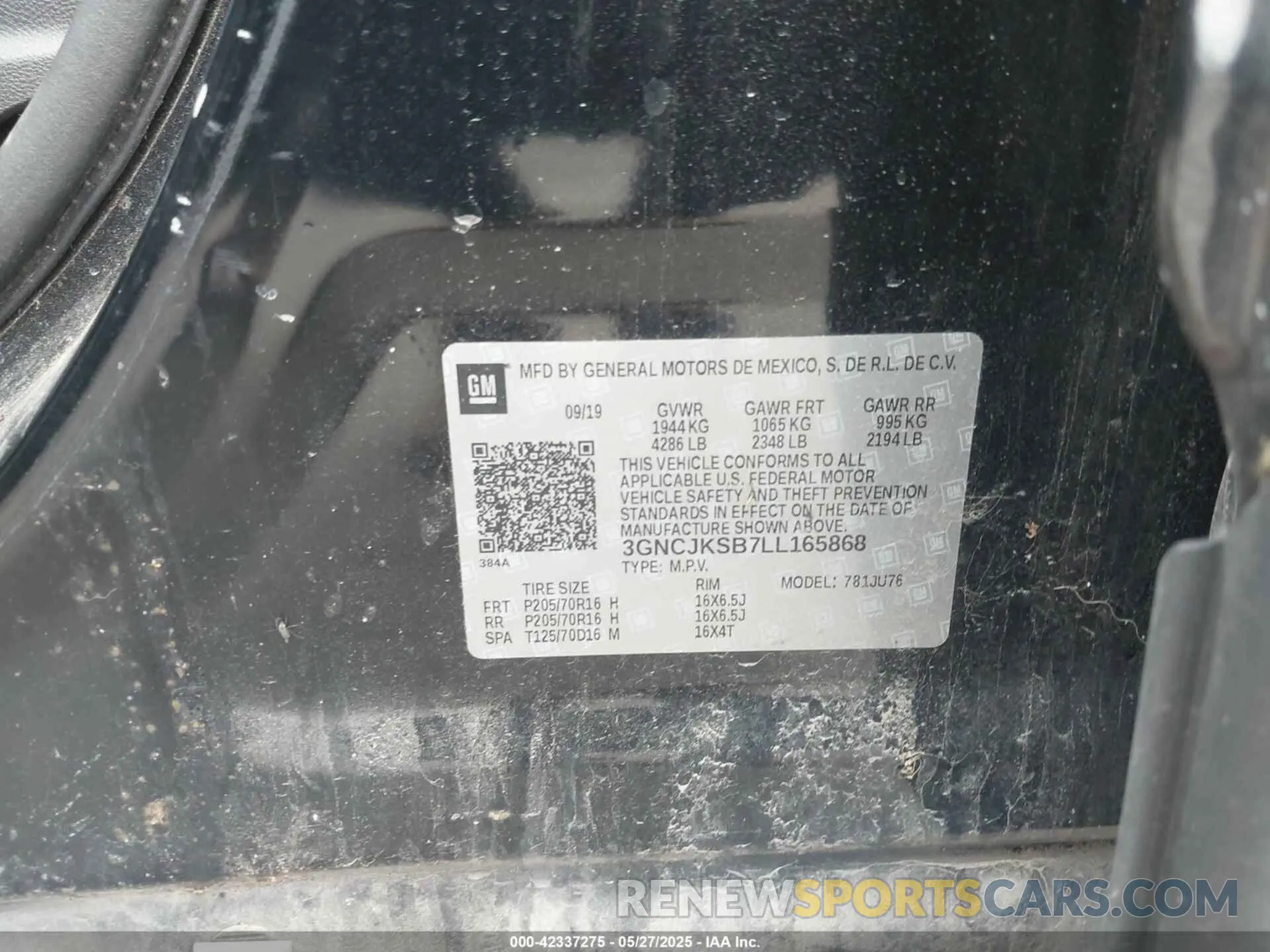 9 Photograph of a damaged car 3GNCJKSB7LL165868 CHEVROLET TRAX 2020
