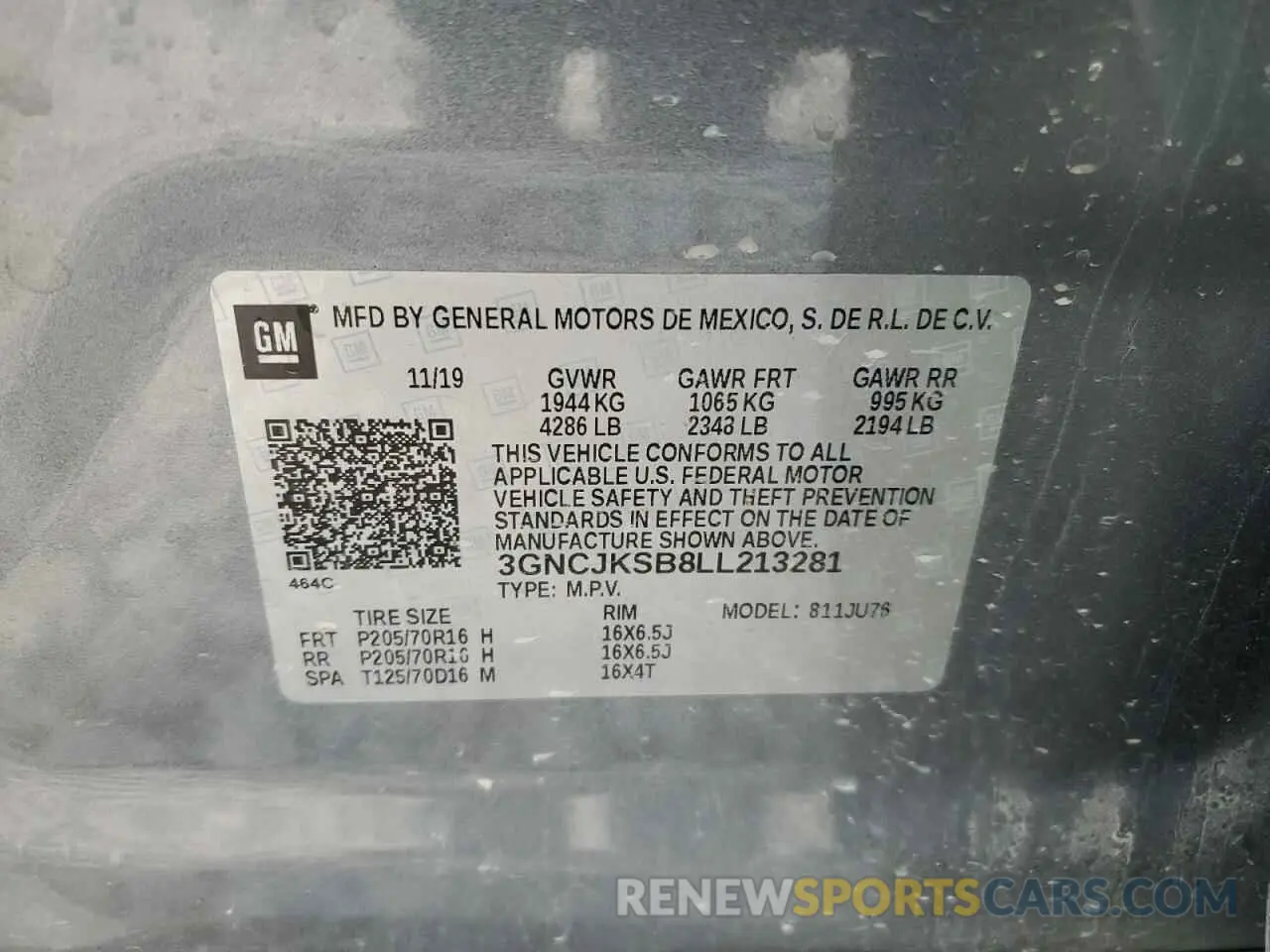 13 Photograph of a damaged car 3GNCJKSB8LL213281 CHEVROLET TRAX 2020