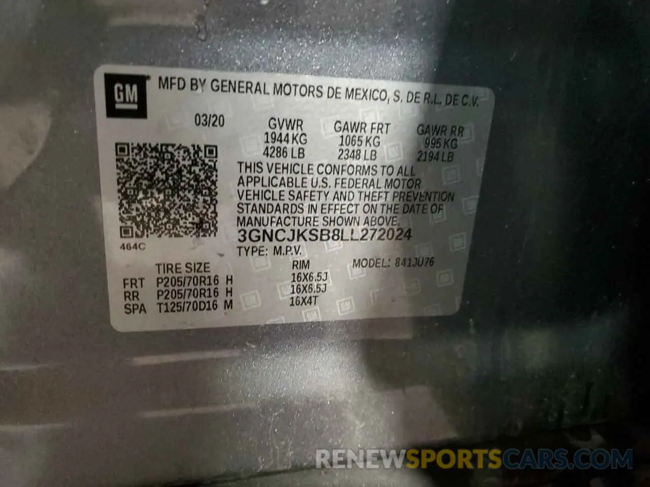 13 Photograph of a damaged car 3GNCJKSB8LL272024 CHEVROLET TRAX 2020
