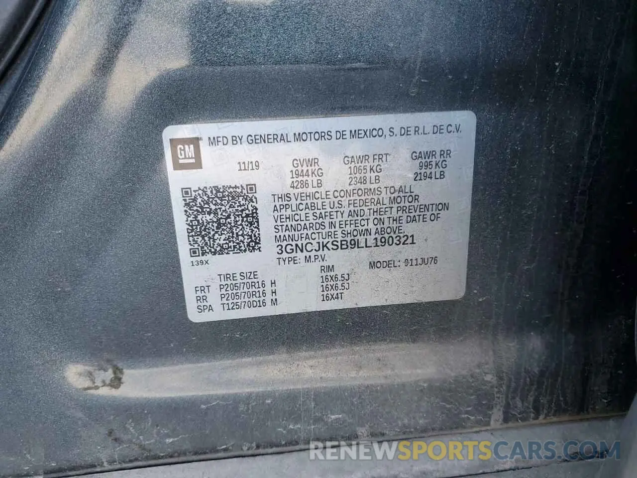 14 Photograph of a damaged car 3GNCJKSB9LL190321 CHEVROLET TRAX 2020
