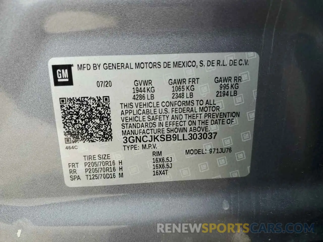 13 Photograph of a damaged car 3GNCJKSB9LL303037 CHEVROLET TRAX 2020