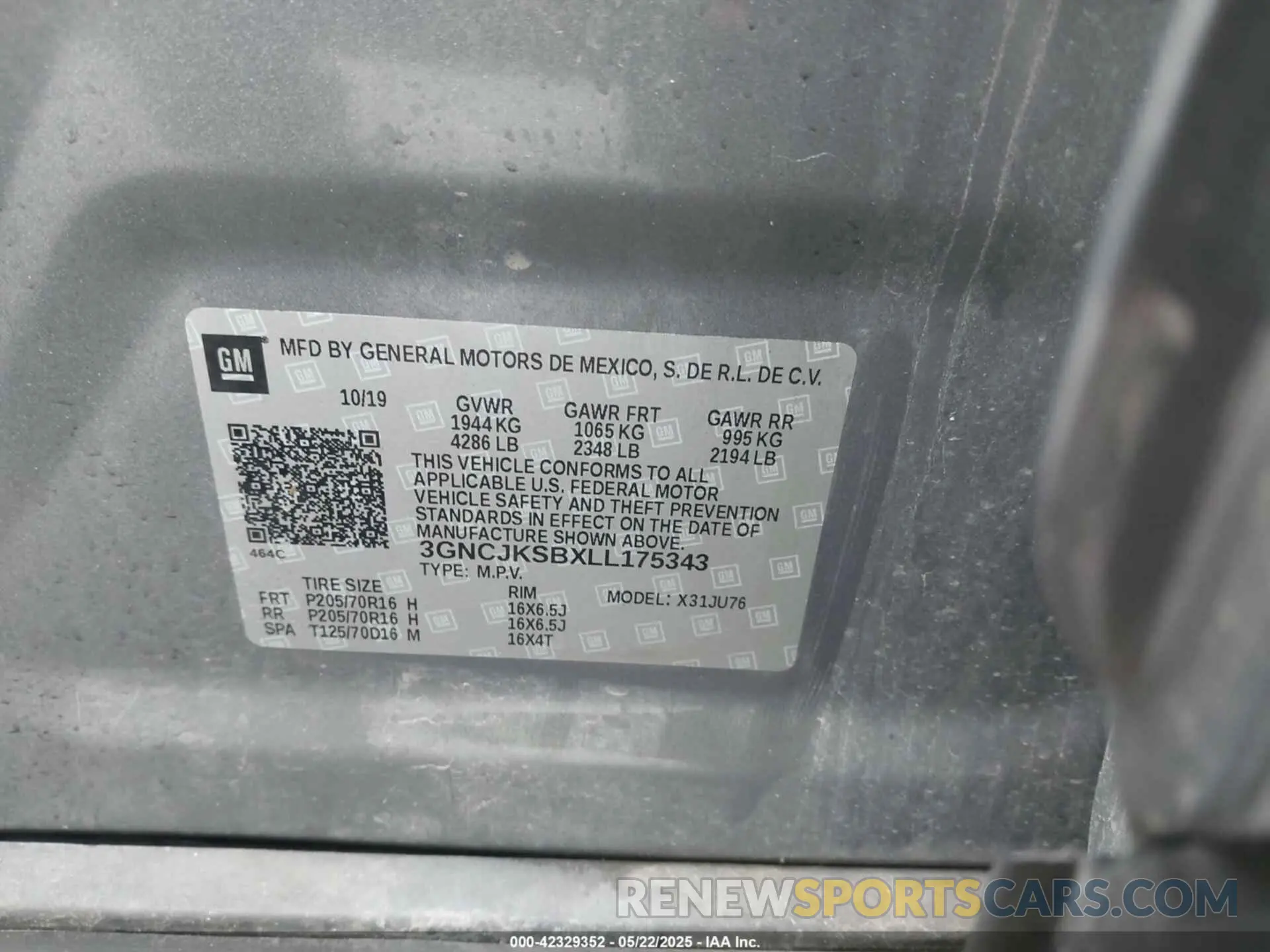 9 Photograph of a damaged car 3GNCJKSBXLL175343 CHEVROLET TRAX 2020