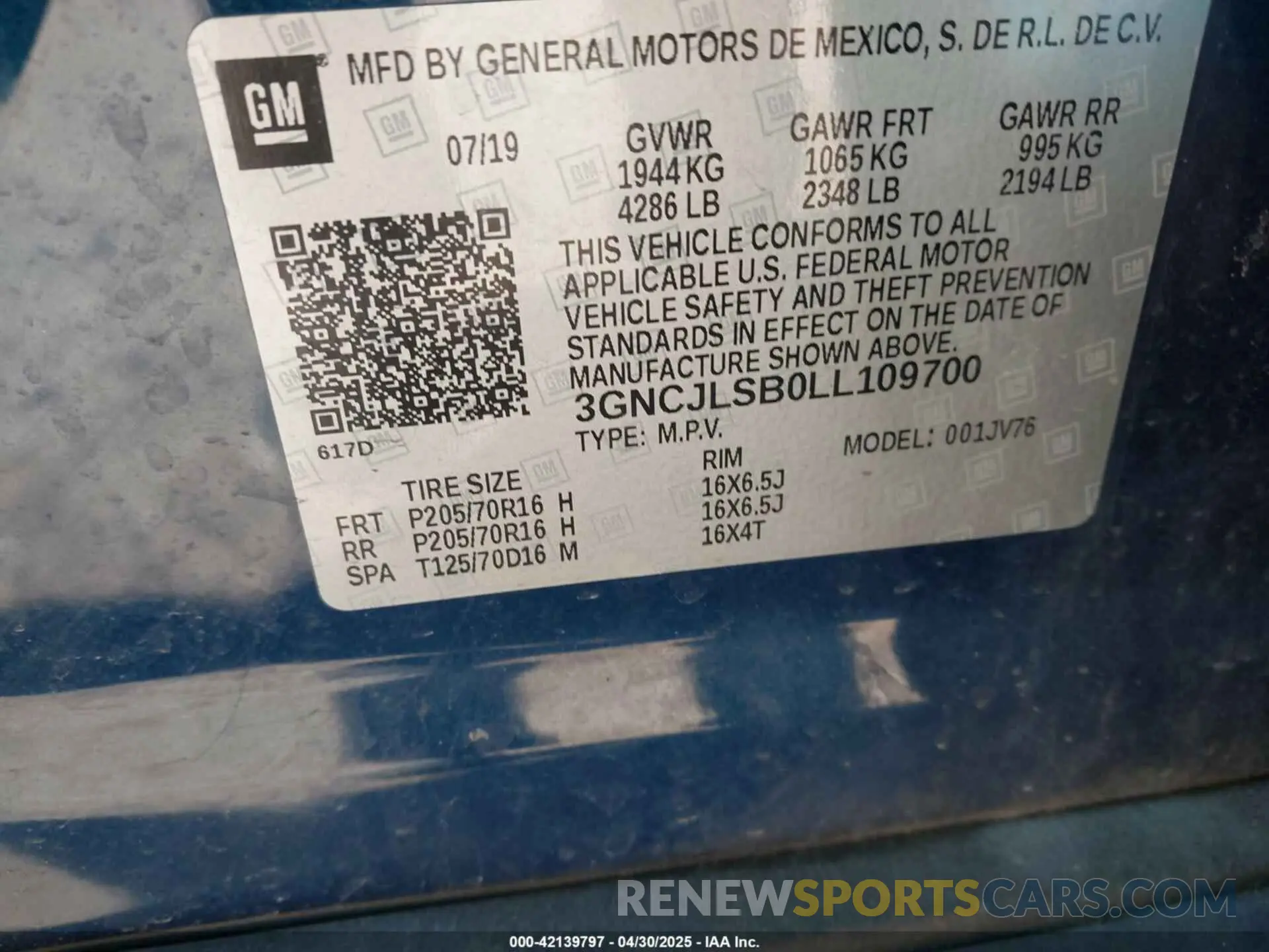 9 Фотография поврежденного автомобиля 3GNCJLSB0LL109700 CHEVROLET TRAX 2020