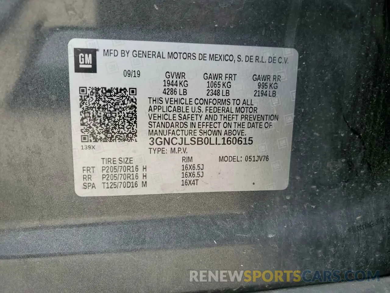 13 Фотография поврежденного автомобиля 3GNCJLSB0LL160615 CHEVROLET TRAX 2020