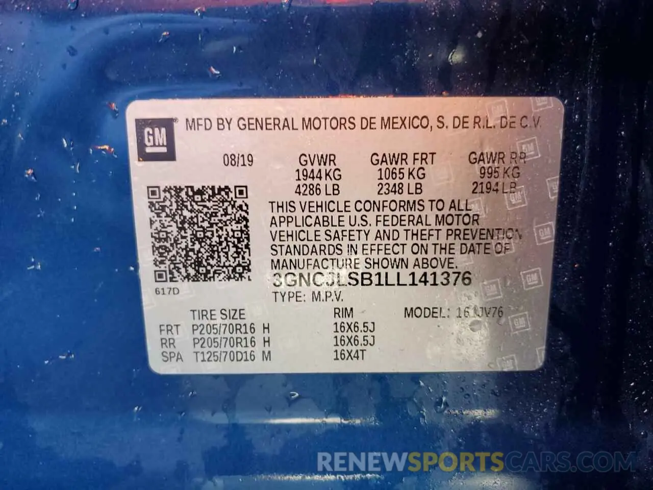 13 Photograph of a damaged car 3GNCJLSB1LL141376 CHEVROLET TRAX 2020