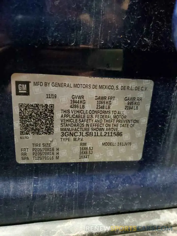 13 Photograph of a damaged car 3GNCJLSB1LL211586 CHEVROLET TRAX 2020