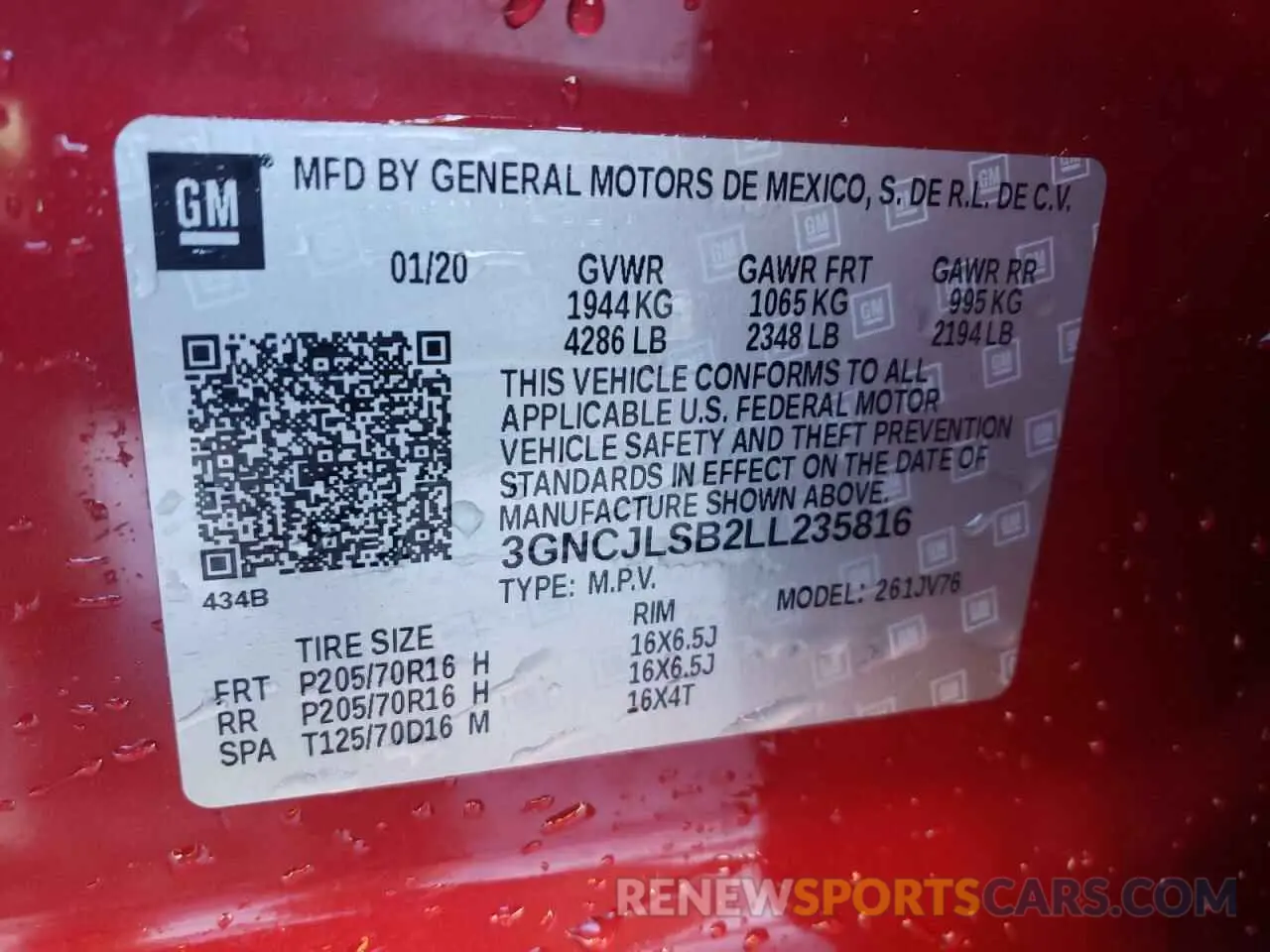 13 Фотография поврежденного автомобиля 3GNCJLSB2LL235816 CHEVROLET TRAX 2020