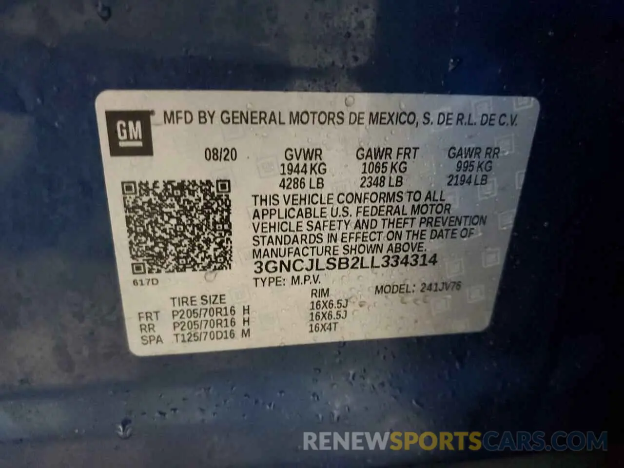 13 Photograph of a damaged car 3GNCJLSB2LL334314 CHEVROLET TRAX 2020