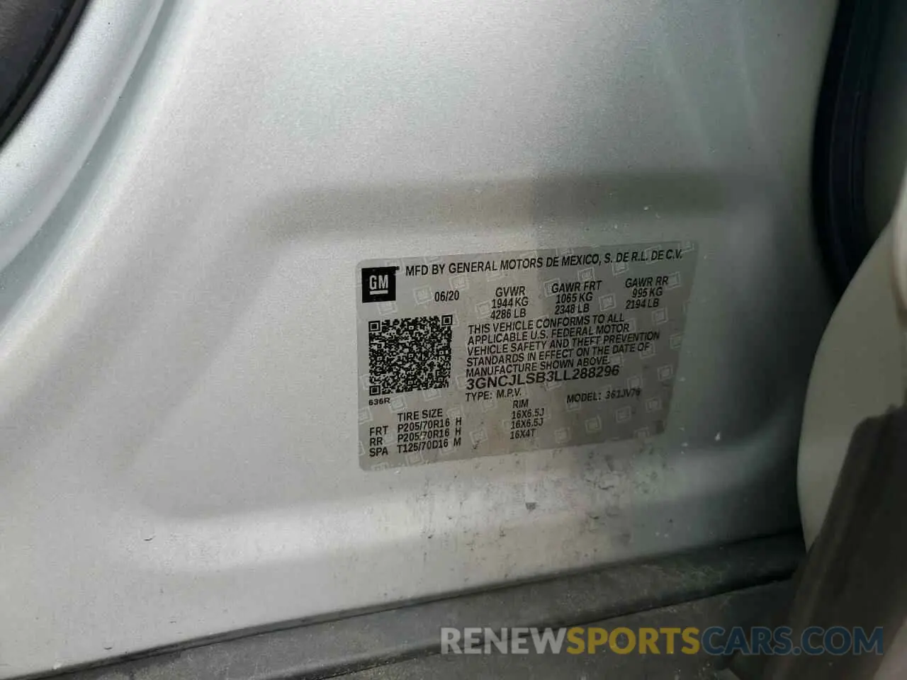 13 Фотография поврежденного автомобиля 3GNCJLSB3LL288296 CHEVROLET TRAX 2020