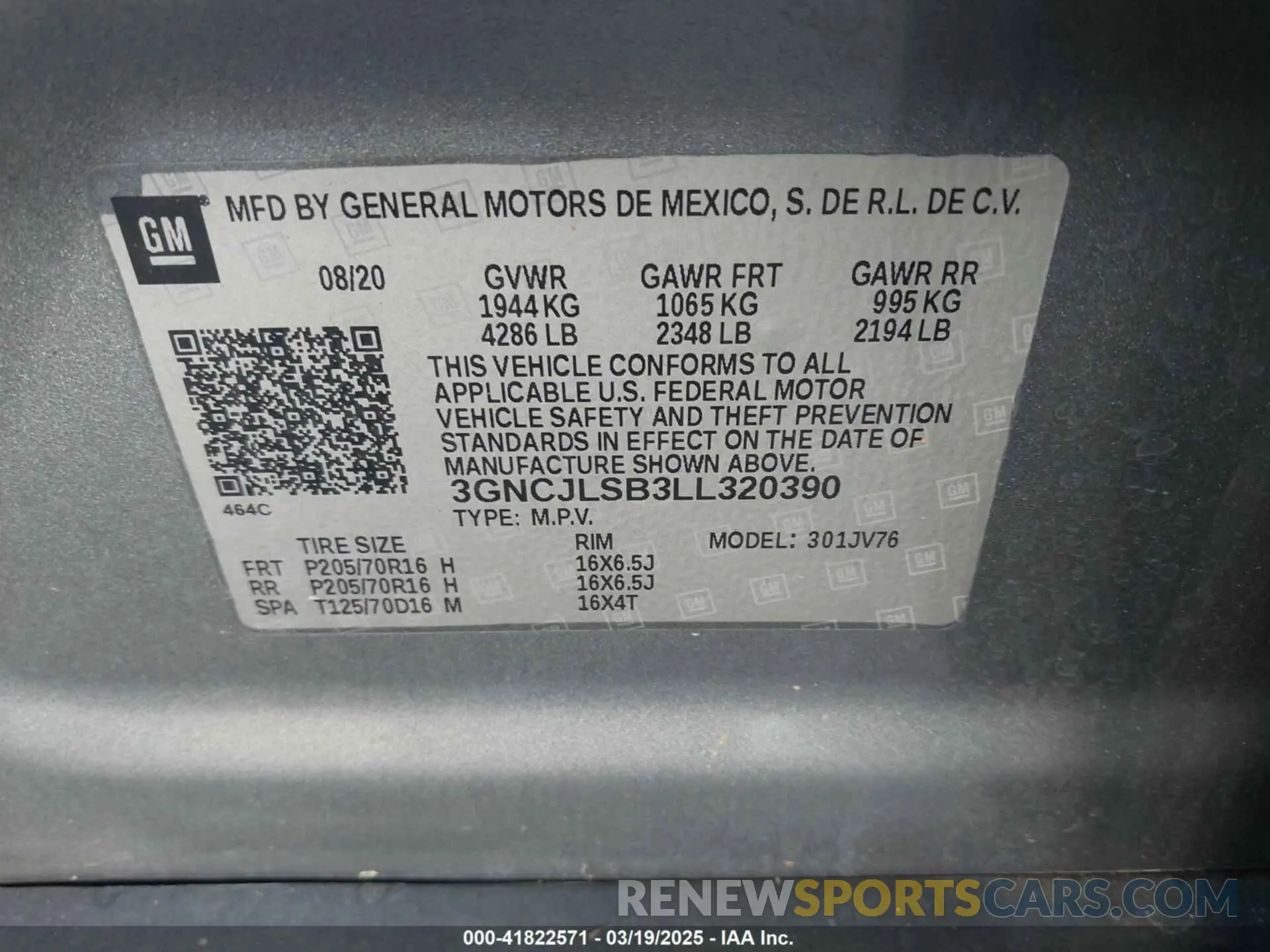 9 Фотография поврежденного автомобиля 3GNCJLSB3LL320390 CHEVROLET TRAX 2020