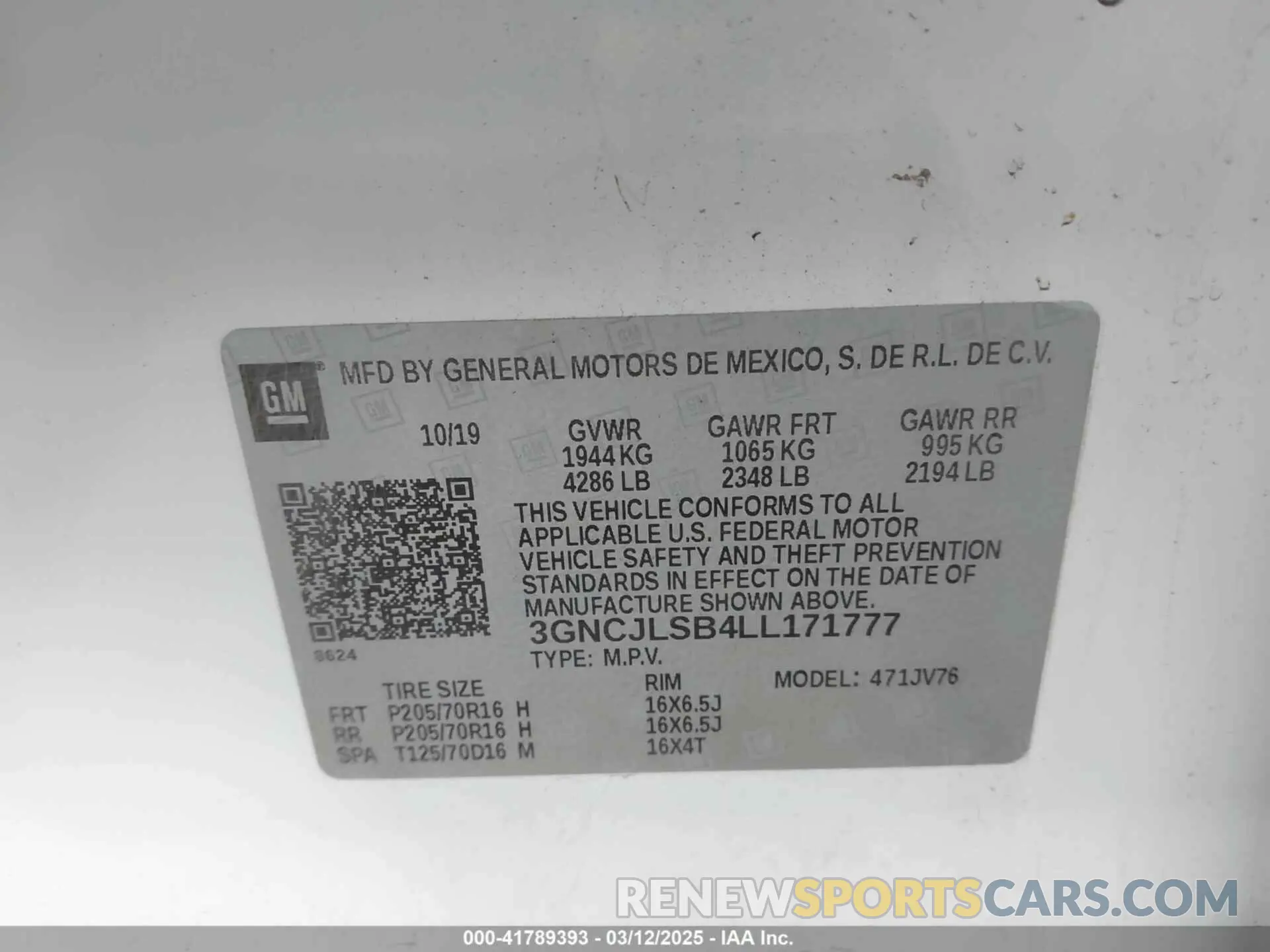 9 Photograph of a damaged car 3GNCJLSB4LL171777 CHEVROLET TRAX 2020