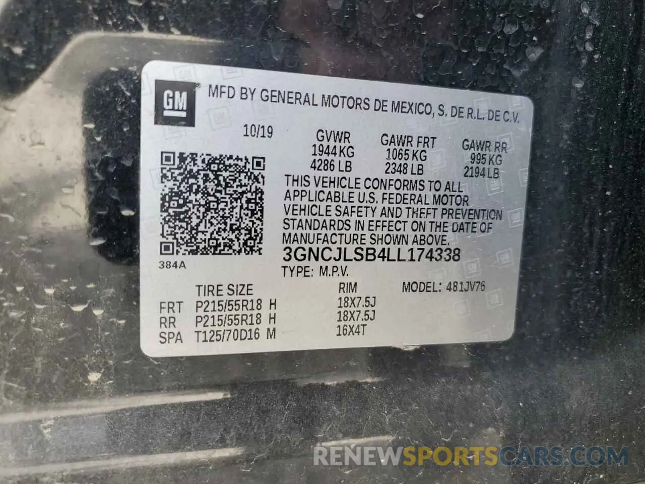 12 Photograph of a damaged car 3GNCJLSB4LL174338 CHEVROLET TRAX 2020
