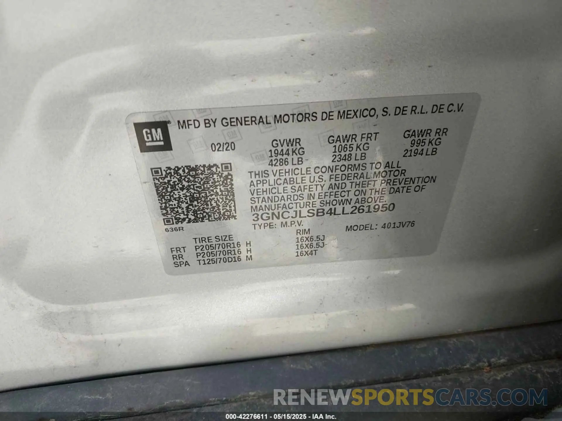 9 Photograph of a damaged car 3GNCJLSB4LL261950 CHEVROLET TRAX 2020