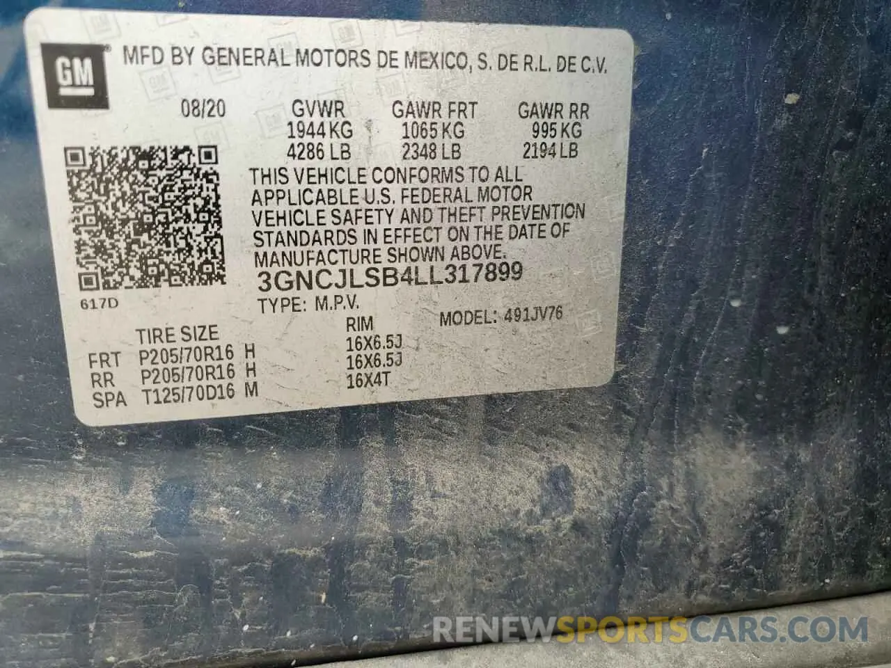 13 Photograph of a damaged car 3GNCJLSB4LL317899 CHEVROLET TRAX 2020