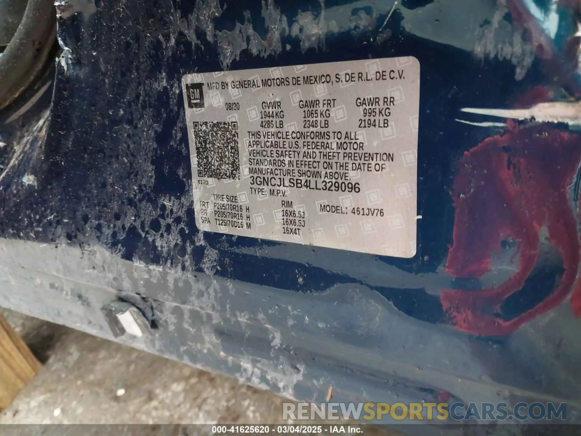 9 Photograph of a damaged car 3GNCJLSB4LL329096 CHEVROLET TRAX 2020