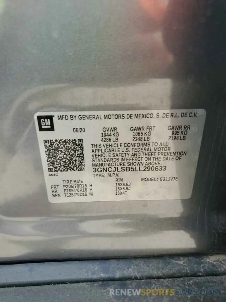 13 Фотография поврежденного автомобиля 3GNCJLSB5LL290633 CHEVROLET TRAX 2020