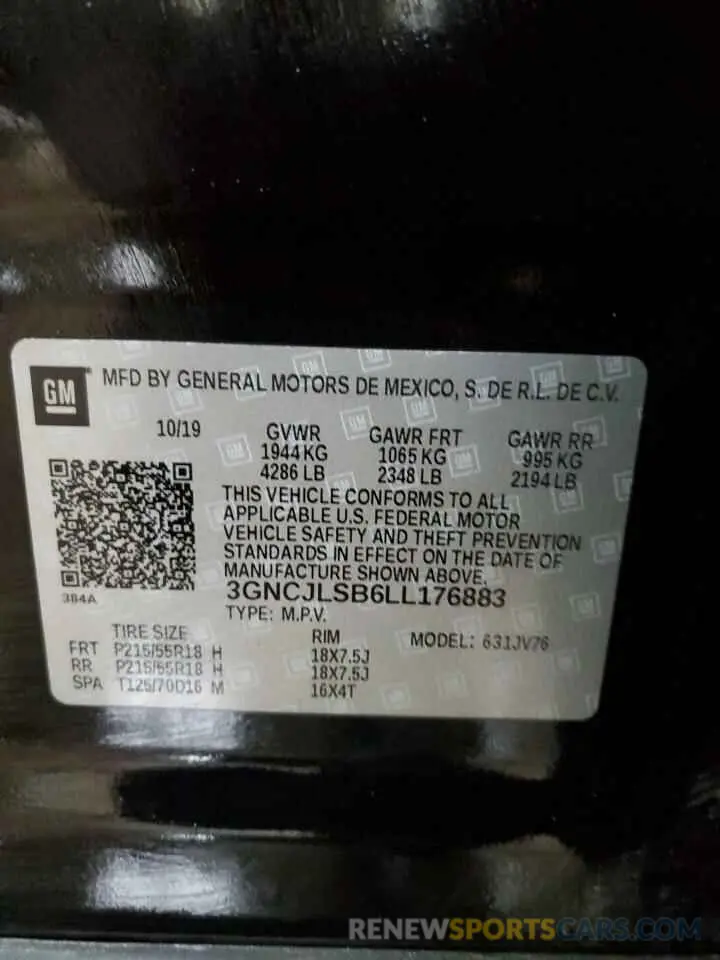 13 Фотография поврежденного автомобиля 3GNCJLSB6LL176883 CHEVROLET TRAX 2020