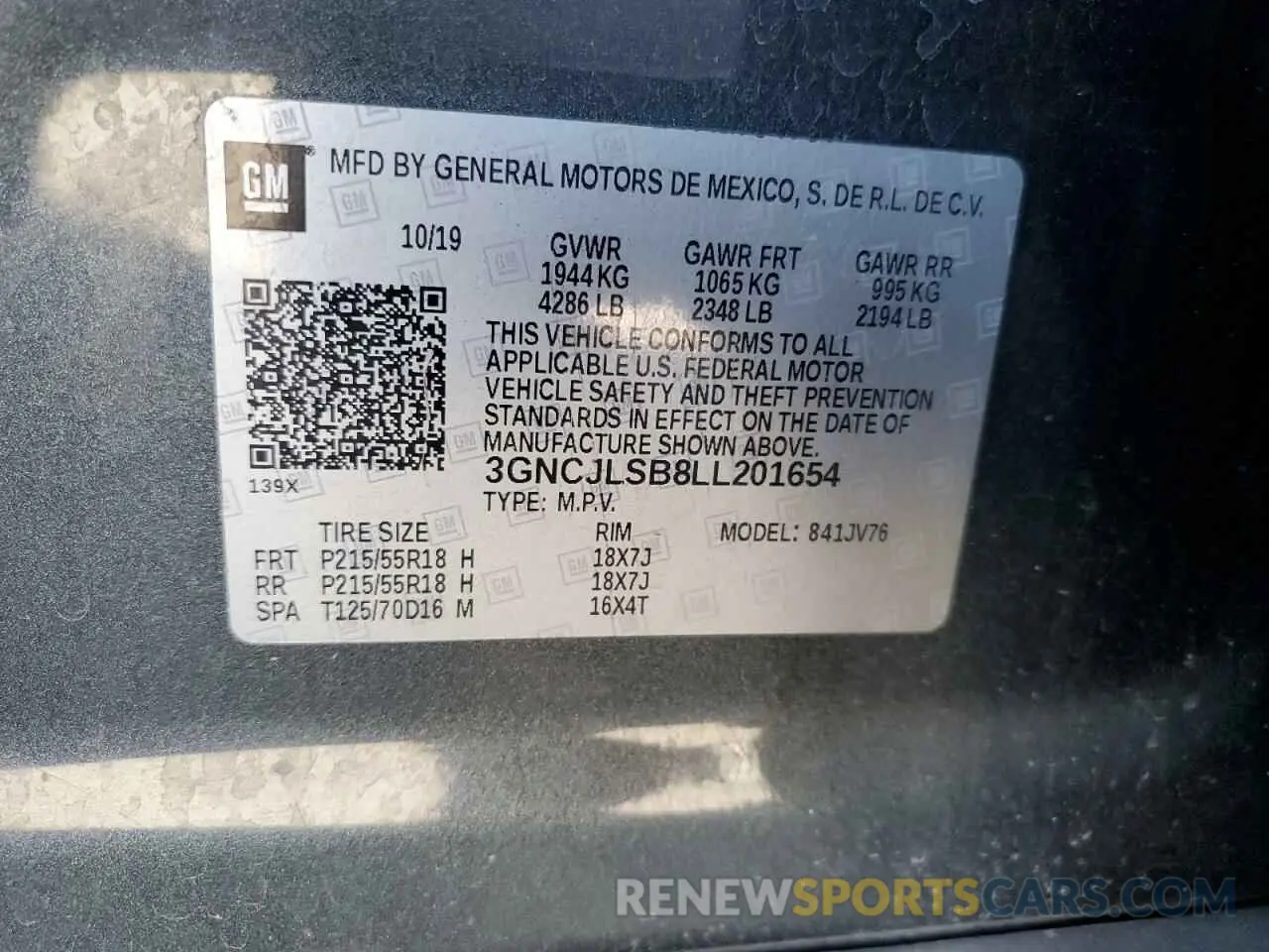 12 Фотография поврежденного автомобиля 3GNCJLSB8LL201654 CHEVROLET TRAX 2020