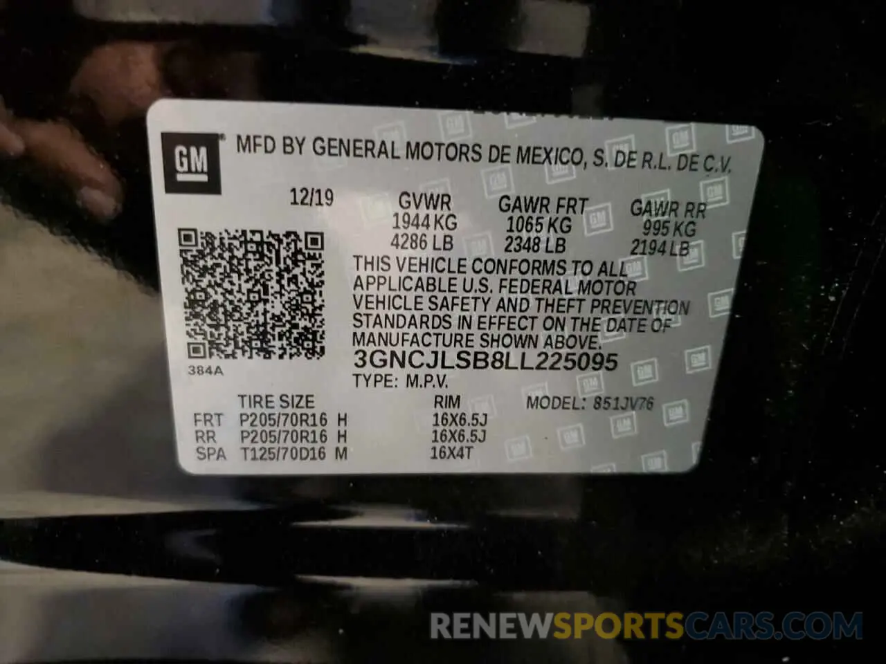 12 Photograph of a damaged car 3GNCJLSB8LL225095 CHEVROLET TRAX 2020