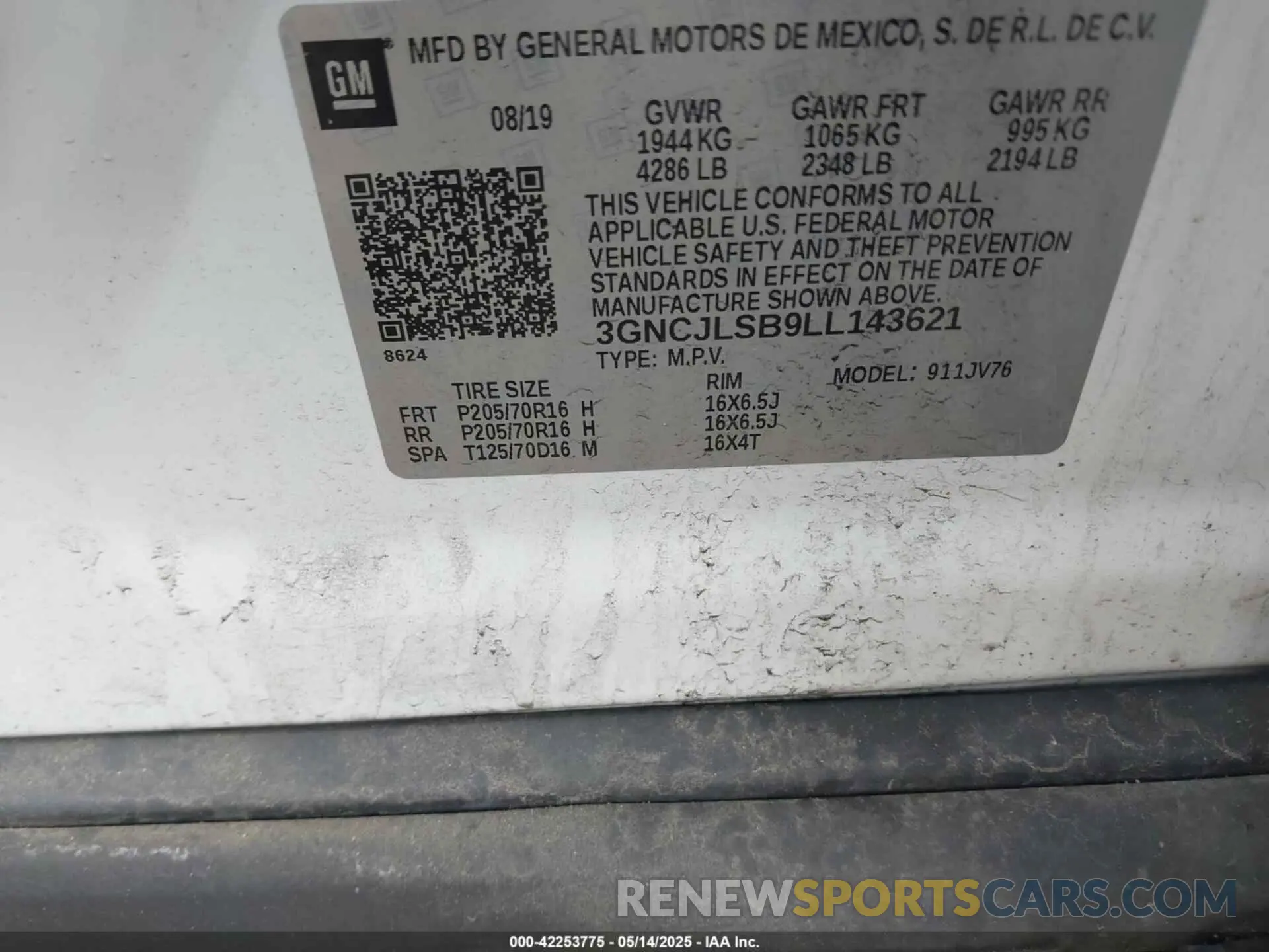 9 Photograph of a damaged car 3GNCJLSB9LL143621 CHEVROLET TRAX 2020