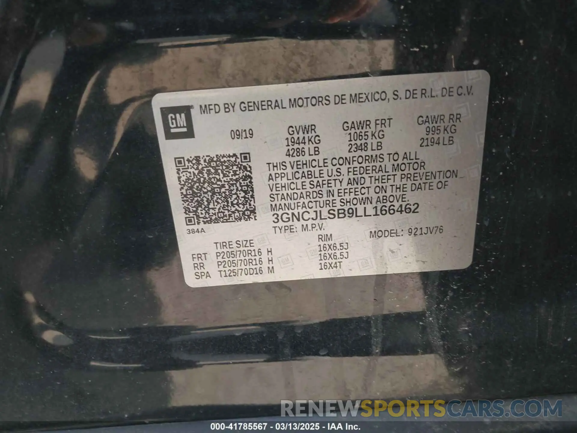 9 Фотография поврежденного автомобиля 3GNCJLSB9LL166462 CHEVROLET TRAX 2020