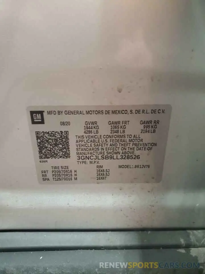 15 Фотография поврежденного автомобиля 3GNCJLSB9LL328526 CHEVROLET TRAX 2020