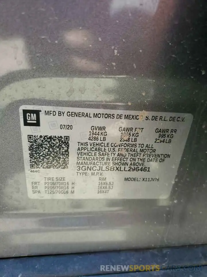 14 Фотография поврежденного автомобиля 3GNCJLSBXLL296461 CHEVROLET TRAX 2020