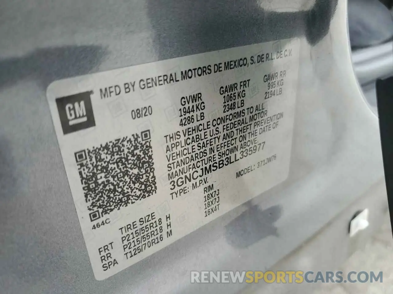 14 Фотография поврежденного автомобиля 3GNCJMSB3LL335977 CHEVROLET TRAX 2020