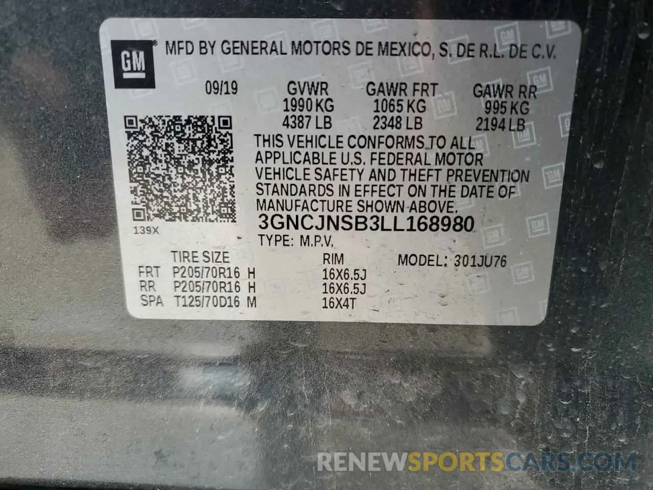 13 Фотография поврежденного автомобиля 3GNCJNSB3LL168980 CHEVROLET TRAX 2020