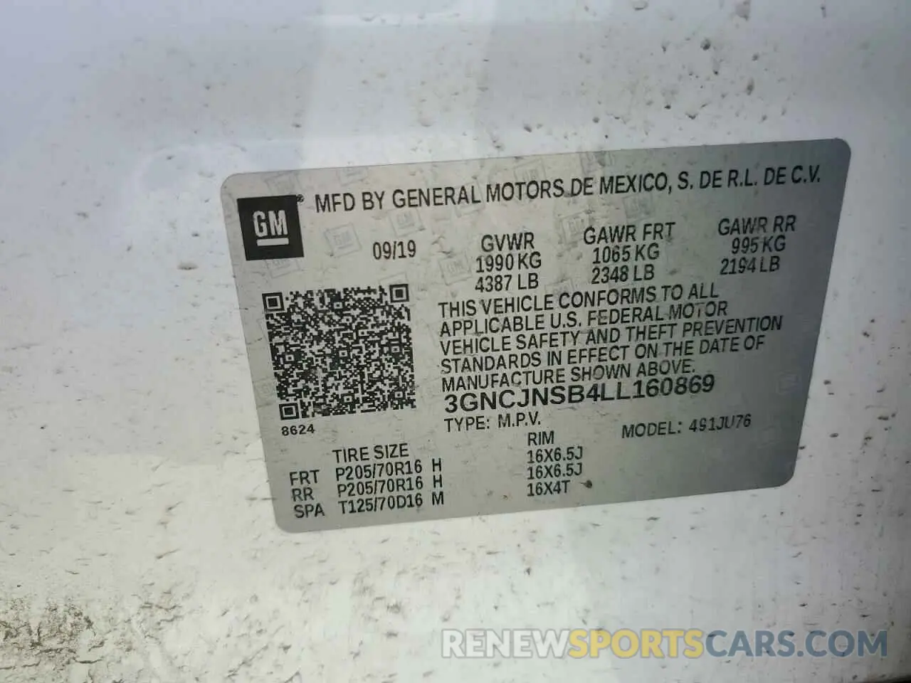 13 Photograph of a damaged car 3GNCJNSB4LL160869 CHEVROLET TRAX 2020