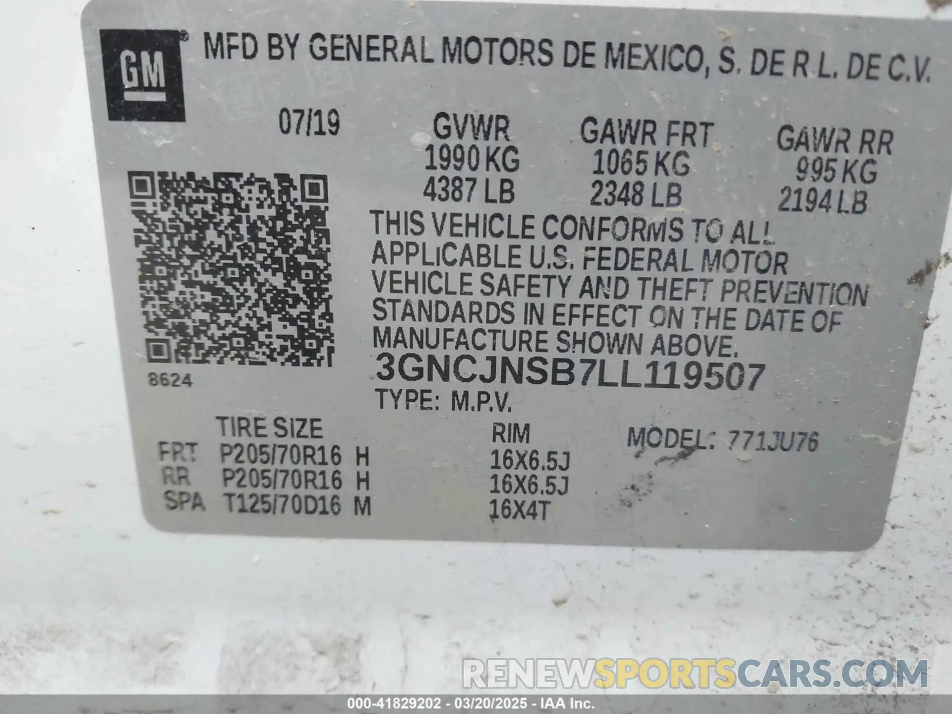 9 Photograph of a damaged car 3GNCJNSB7LL119507 CHEVROLET TRAX 2020