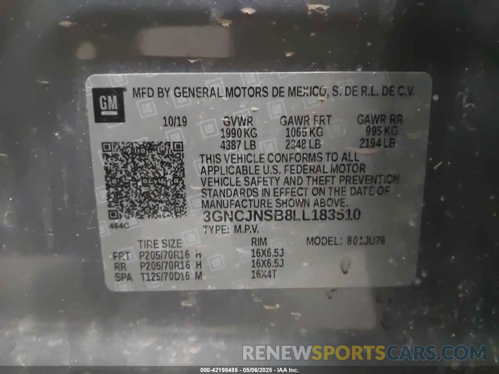 9 Photograph of a damaged car 3GNCJNSB8LL183510 CHEVROLET TRAX 2020
