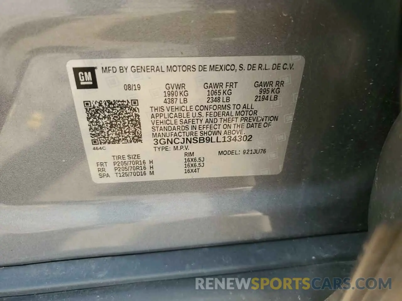 13 Photograph of a damaged car 3GNCJNSB9LL134302 CHEVROLET TRAX 2020