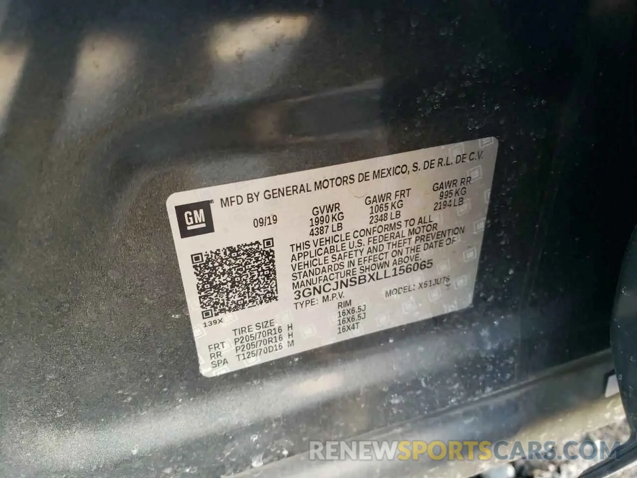 14 Photograph of a damaged car 3GNCJNSBXLL156065 CHEVROLET TRAX 2020