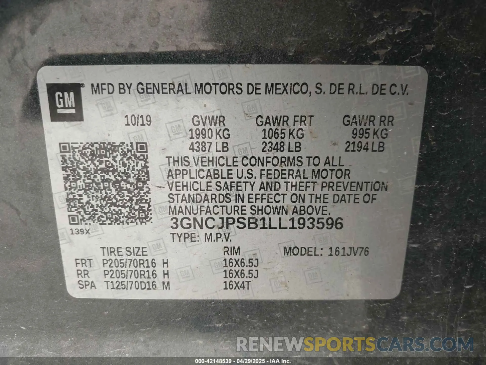 9 Photograph of a damaged car 3GNCJPSB1LL193596 CHEVROLET TRAX 2020