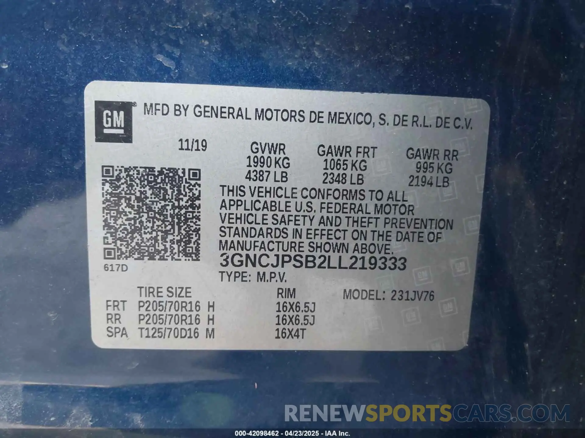 9 Photograph of a damaged car 3GNCJPSB2LL219333 CHEVROLET TRAX 2020