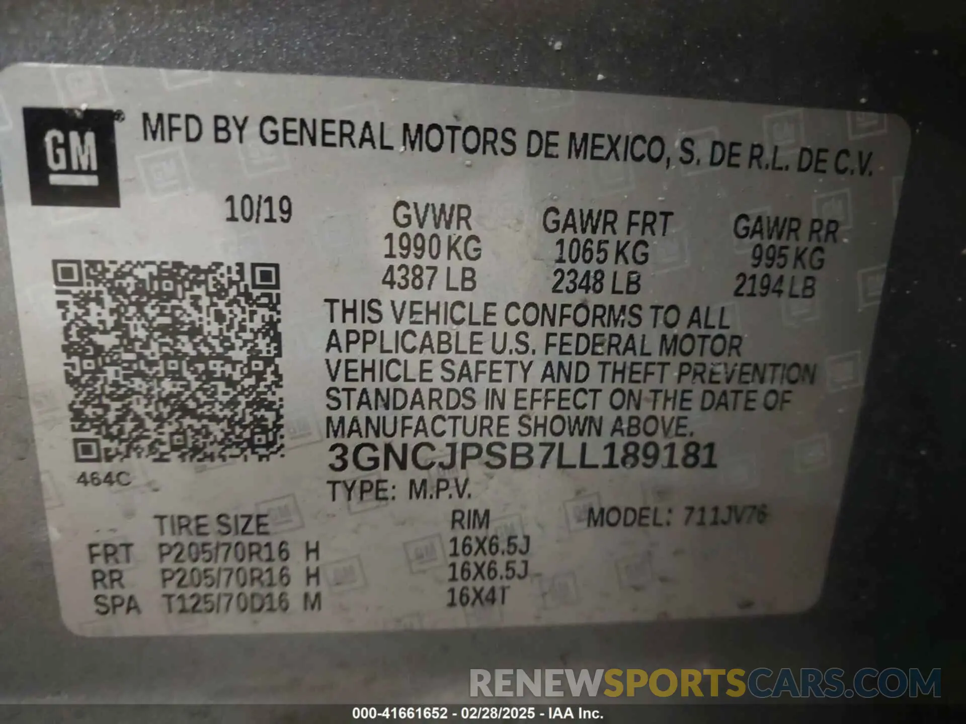 9 Photograph of a damaged car 3GNCJPSB7LL189181 CHEVROLET TRAX 2020