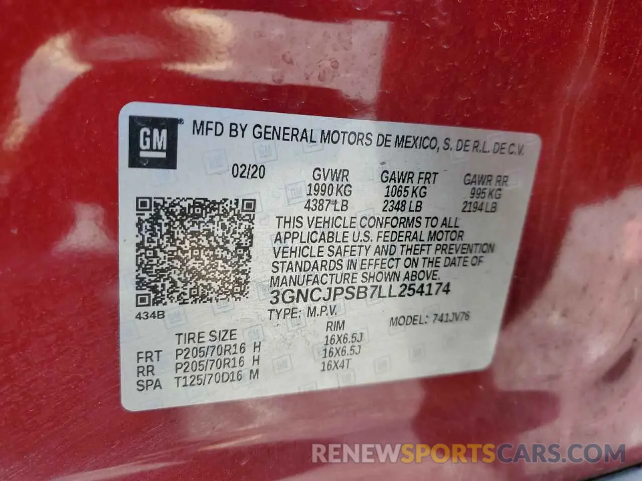 15 Photograph of a damaged car 3GNCJPSB7LL254174 CHEVROLET TRAX 2020