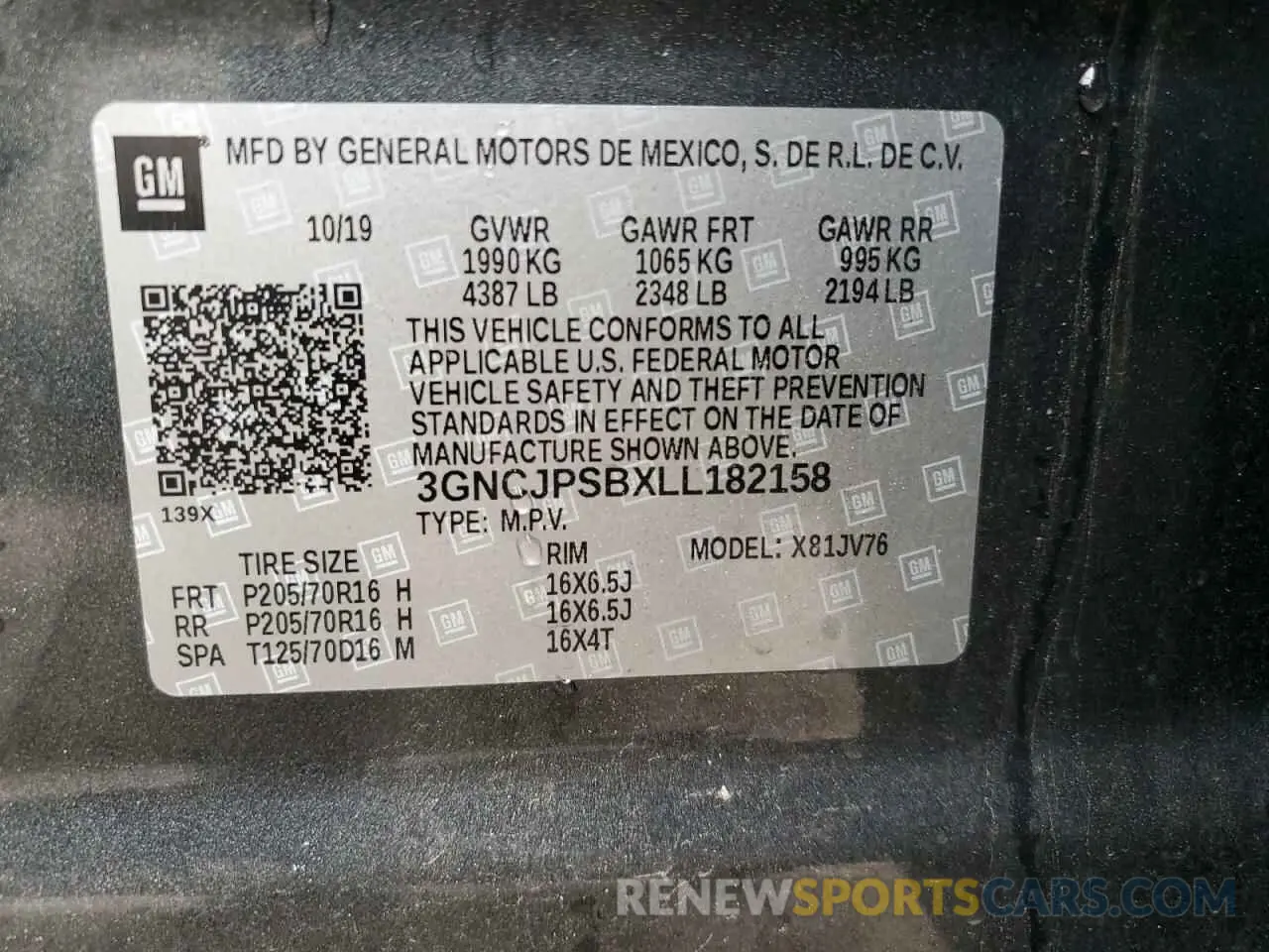 15 Photograph of a damaged car 3GNCJPSBXLL182158 CHEVROLET TRAX 2020