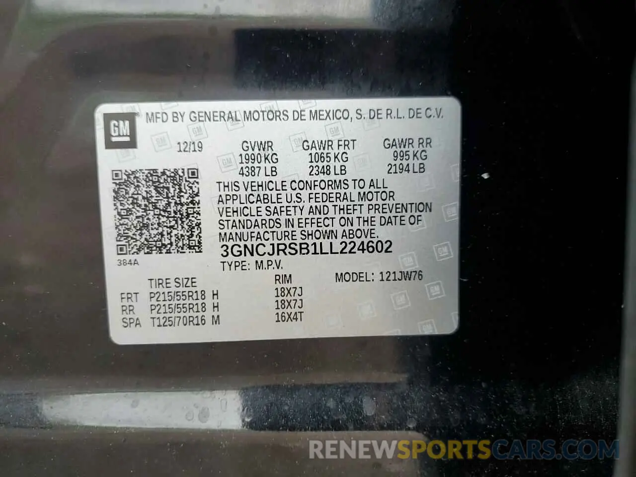 13 Фотография поврежденного автомобиля 3GNCJRSB1LL224602 CHEVROLET TRAX 2020